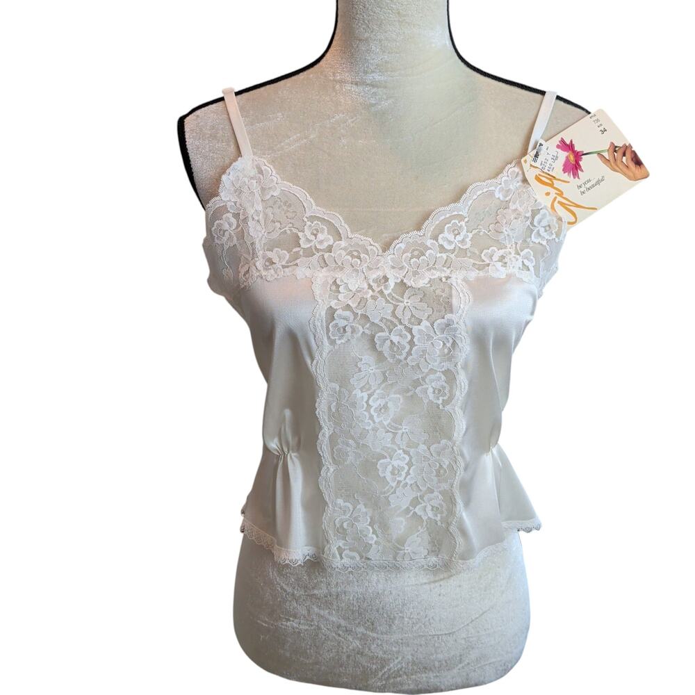 NOS Vintage Gigi Womens Sz 34 White Lace Satin Cami Slip Tank Top Coquette Angel